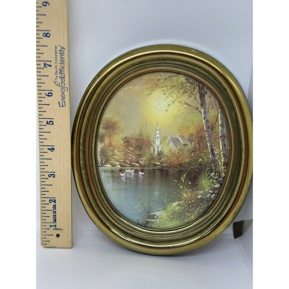 VTG Homco Oval Landscape Art Rustic Lake 7 x 5.5 Set-of-2 Timeless Serene Nature - Picture 9 of 10
